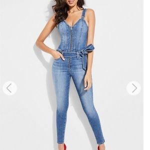 GUESS denim jumpsuit adjustable strap&denim belt
